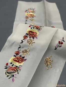 

1pcs High-end Golden embroidery 100% Silk Brocade Silk Embroidered Cheongsam accessories Fabric Cloth The peony