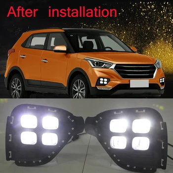 

1pair Cars LED DRL Daytime Running Light Waterproof drl White Day Light + Yellow Color Turning Signal For Hyundai Creta IX25 201