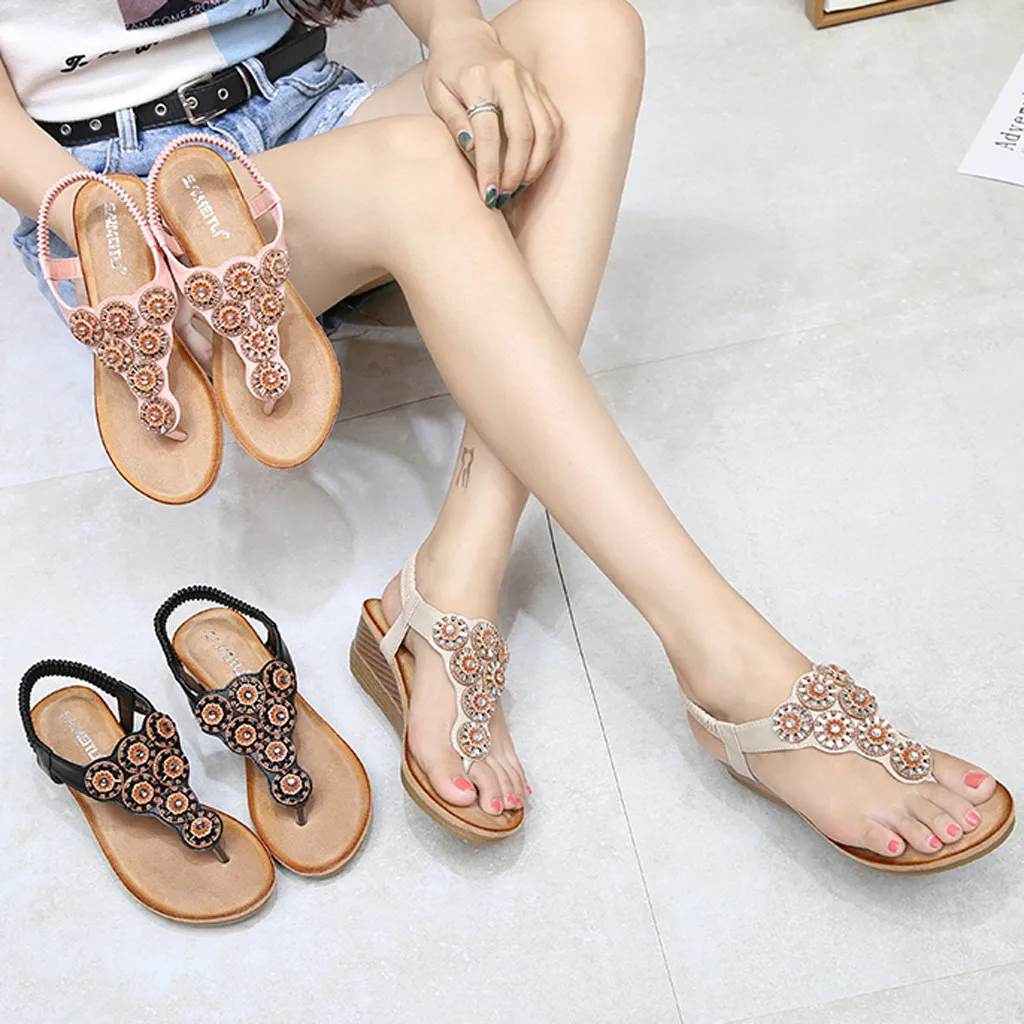 

Elastic Sandals Bohemian Style Beach Shoes Wedges High Heels Women Slides Peep Toe Pumps Flip Solid Lady Casual Shoes