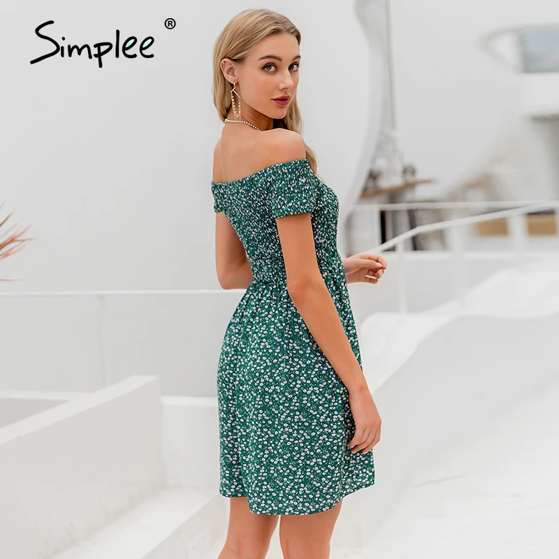Simplee элегантное платье с открытыми плечами для женщин мини Boho цветочным принтом