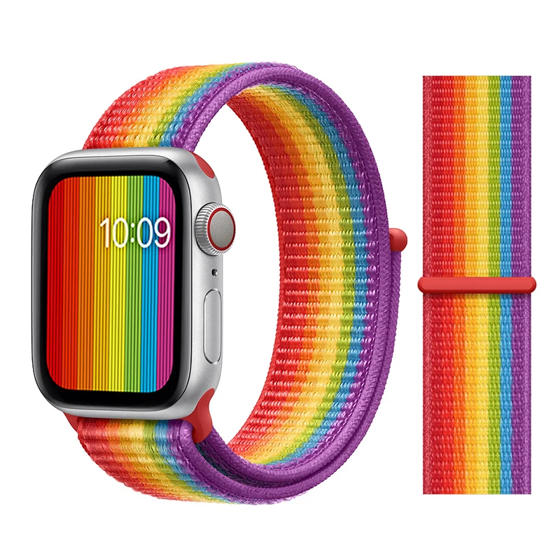 Нейлоновый ремешок для apple watch группа 4/5 44 мм/40 мм, correa apple watch 3 42 мм/38 мм iwatch серии 5/4/3/2 разноцветный коннектор ремешок для часов - Цвет ремешка: Pride Edition