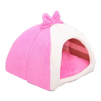

Round Bow Tie Decor Pet Cuddle Dog Bed Closed Cat Nest Warm Snuggery Burrow Blanket Removable for Dogs and Cats Supplies