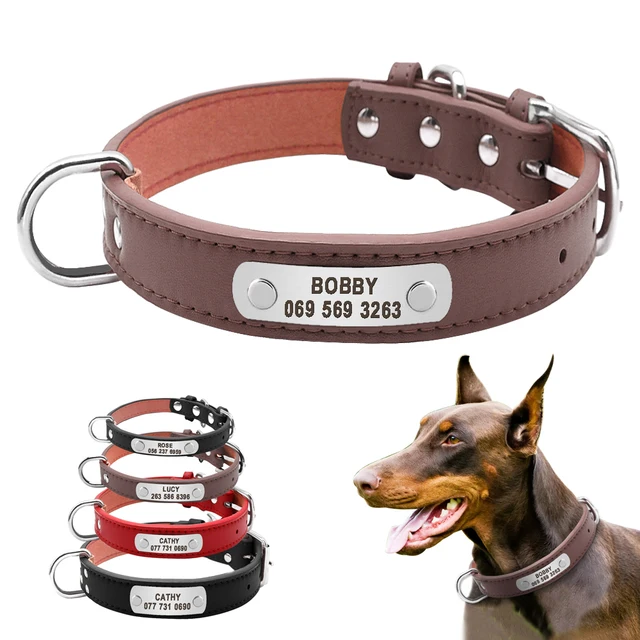Collier en cuir PU pour chien rembourr accessoire d identification pour animaux de compagnie personnalisable pour