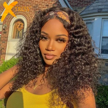 

Kinky Curly Synthetic Hair Wigs For Women Black Colored Headband Hairstyle Soft Natural Synthetic Mixed Human Hair Wig X-TRESS