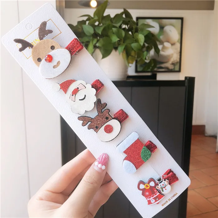 Elk head 5psc sets Модный Рождественский комплект, детские заколки для волос, заколки для волос BB, заколки для девочек, детские боковые заколки, аксессуары для волос - Цвет: Elk head 5psc sets