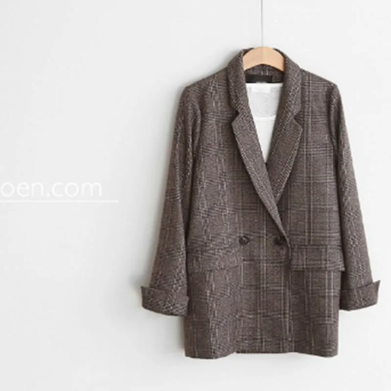 Autumn Blazer Women 2022 New Plaid Korean Jackets Long Sleeve Notched Vintage Casual Fashion Winter Office Lady Jackets 4XL 5XL