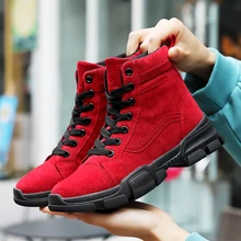 Женские зимние ботинки; красные женские ботинки на платформе; повседневные ботильоны на шнуровке; женские ботинки с круглым носком; Зимние ботильоны