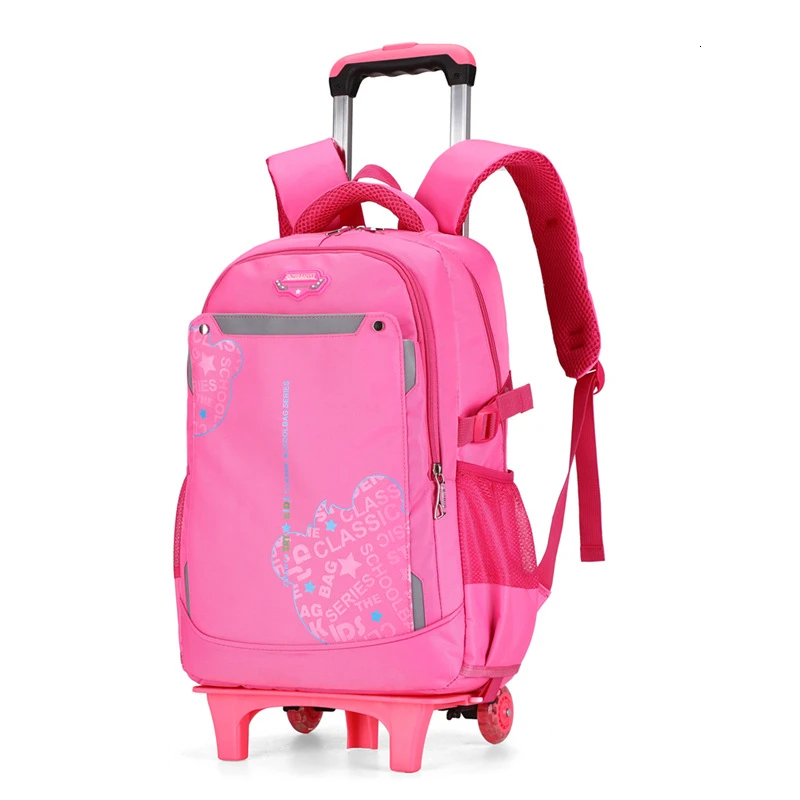 Wheels Children Rolling School Backpacks 2/6/big Arrival Detachable wheeled Trolley School Bags Kids Backpack Bookbag - Цвет: 2 wheels rose