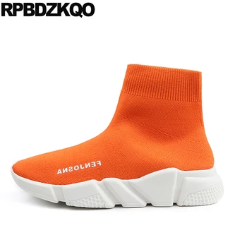 

sock knit slip on booties high heel big size 12 44 41 fashion sneakers 10 orange women ankle boots 2019 round toe shoes wedge