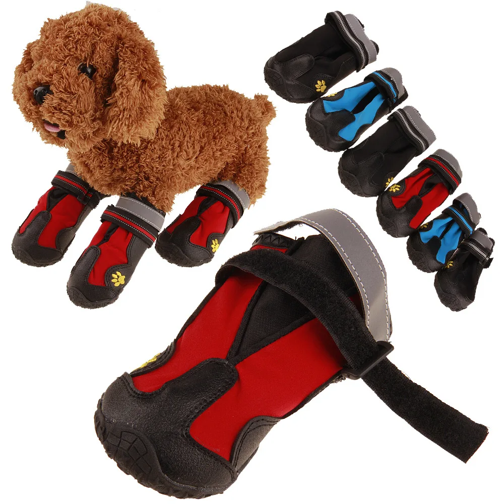 

4-piece Dog Boots Waterproof Shoelace Reflective Velcro Sturdy Non-slip Sole, Suitable for Large, Medium and Small Dogs