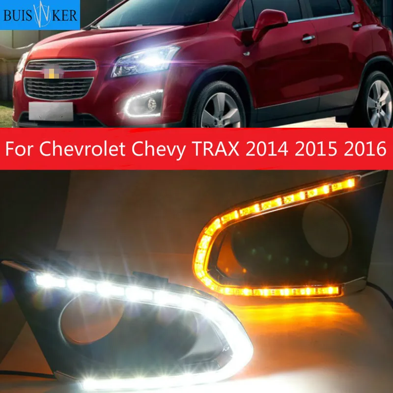 

2 шт. Светодиодный дневной светильник для Chevrolet Шевроле Тракс 2014 2015 2016 DRL с сигнал поворота светильник колпак противотуманных фар