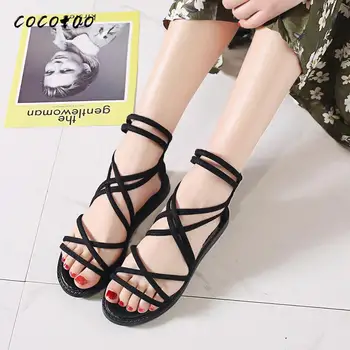 

2020 Summer New Sandals Women's Shoes Fashion Roman Rubber Flat Open Toe Sandals Empty Pu Summer Low Heel Back And Forth