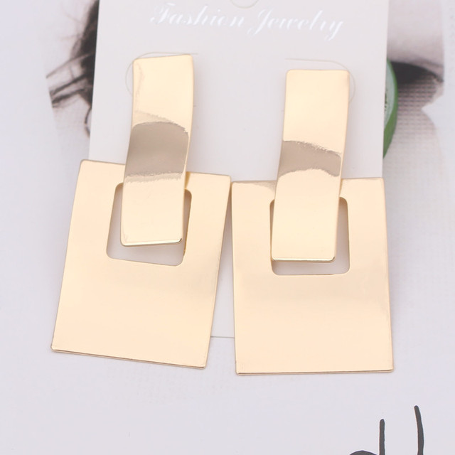 Triangle Dangle Earring for Woman Stripe Geometric Round Square Metal Exaggerated Drop Earrings Party Jewelry Punk Girl Gift