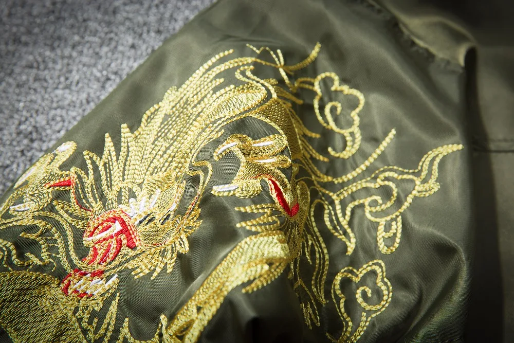 Осенняя мужская вышитая куртка с драконами Поп Мода мужские s пальто Модные мотоциклетные байкерские полета тонкая куртка