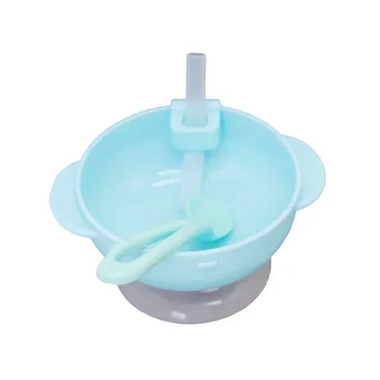 

3pcs/set Easy Clean Straw Spoon Reusable Anti Slip Non Toxic Double Handle Weaning Feeding Lightweight Baby Suction Bowl Set