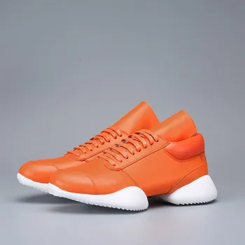 

Men Horseshoe Lace Up Ankle Luxury Trainers Genuine Leather Boots Casual Brand Flat Big Size Sneaker Increasing Platform Shoes