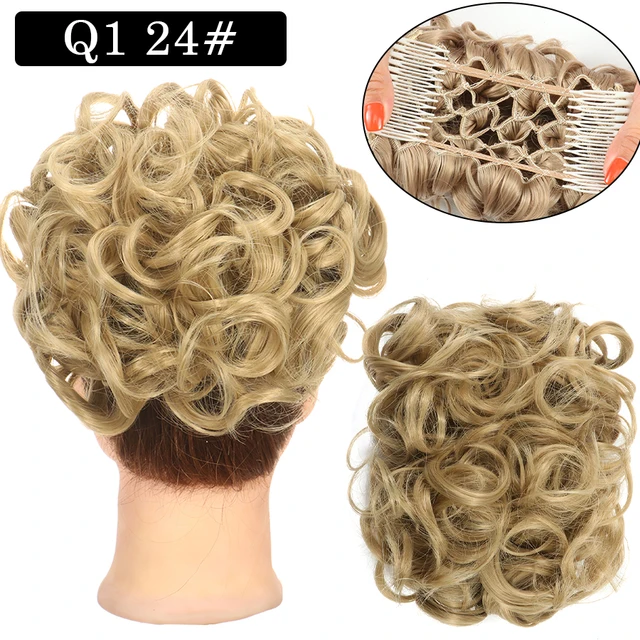 Synthetic Curly Elastic Band Chignon Plastic Comb Clips in Hair Extension Hair Bun Updo Cover Hairpieces Hair Accessories Q1 24