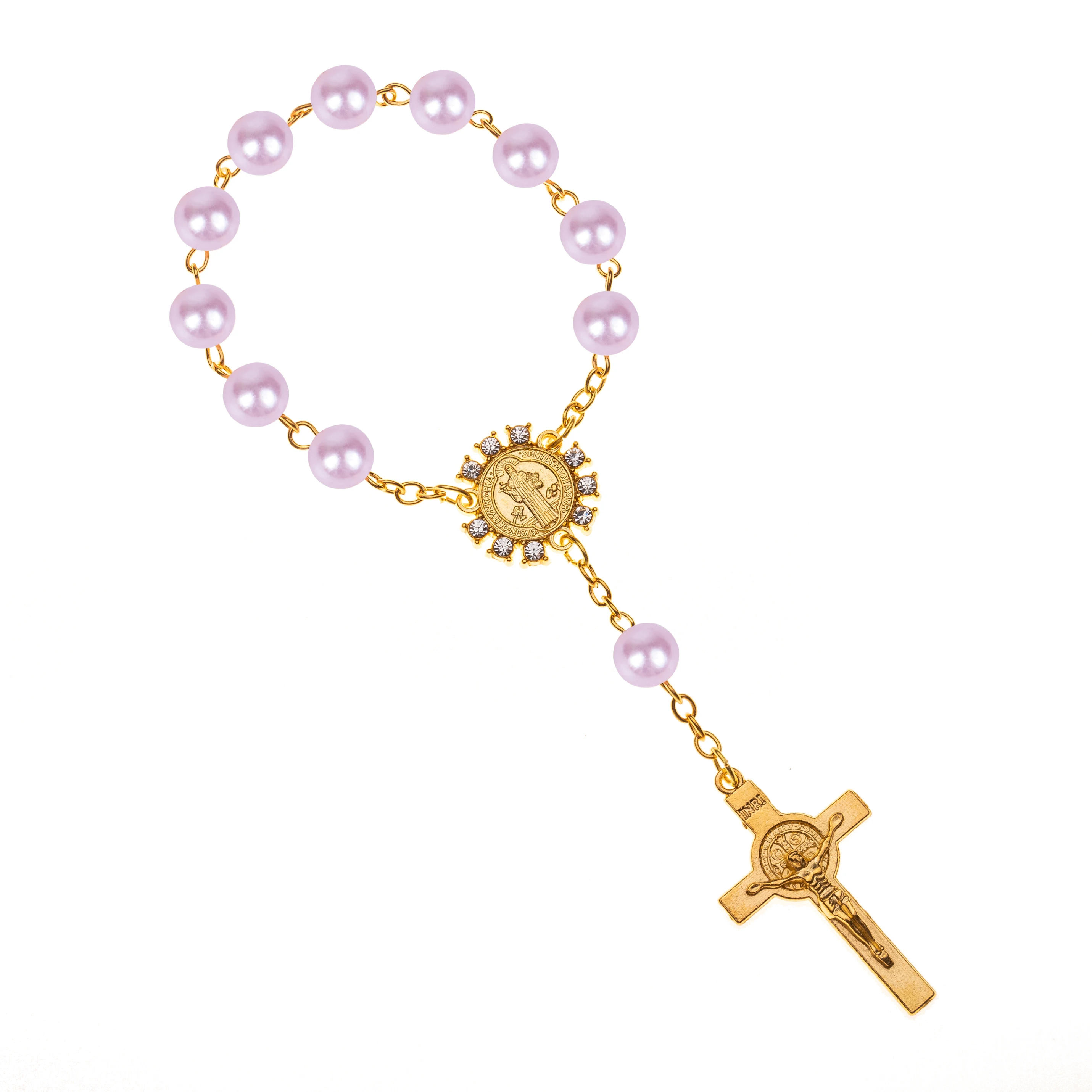 CR011 10pcs Imitation Pearl Beads Catholic Rosary Catholic Holy Communion Golden color Wings Crucifix Pendants Bracelet gift
