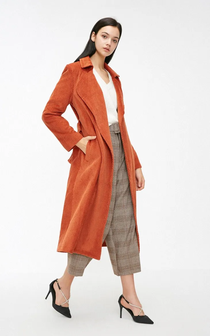 Vero Moda Осень Зима хлопок вельвет Сплит длинный плащ куртка женская| 318409508