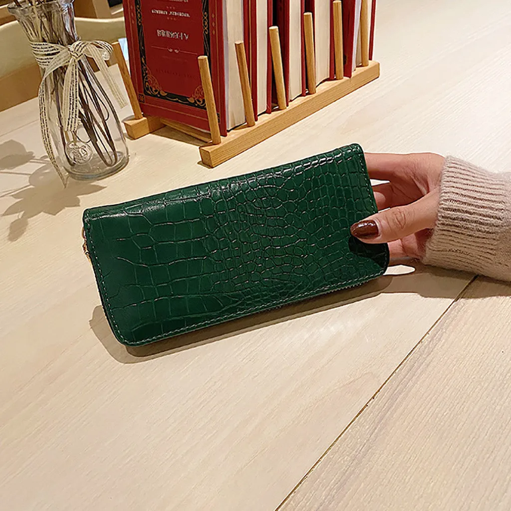 Green Женский модный длинный кошелек на молнии с каменным узором, кожаный кошелек-клатч, сумки, клатч - Цвет: Green