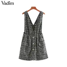 Женское элегантное платье vadim твид юбка на отстёгивающихся бретелях одежда на пуговицах и с карманами украсить Комбинезоны для женщин, Ретро стиль, Повседневная стильная мини-юбки BA861