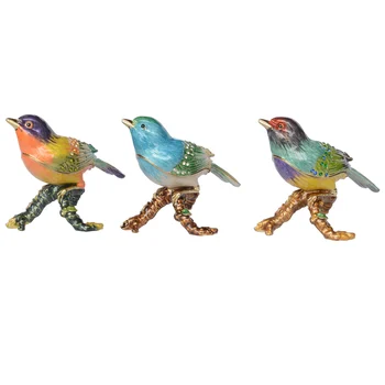 

Finch Canary Bird Enameled Trinket Box Necklace Ring Holder Jewelry Container Bird Figurines Collectibles Gifts