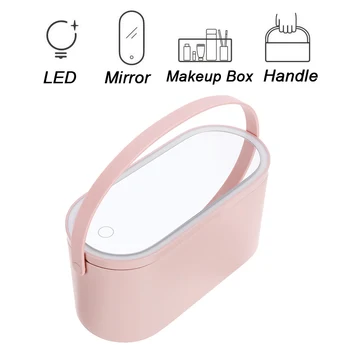 

2 In 1 Portable Cosmetics Organizer with Makeup Mirror LED Lights Creative Travel Makeup Tools Portable Storage Makeup Box