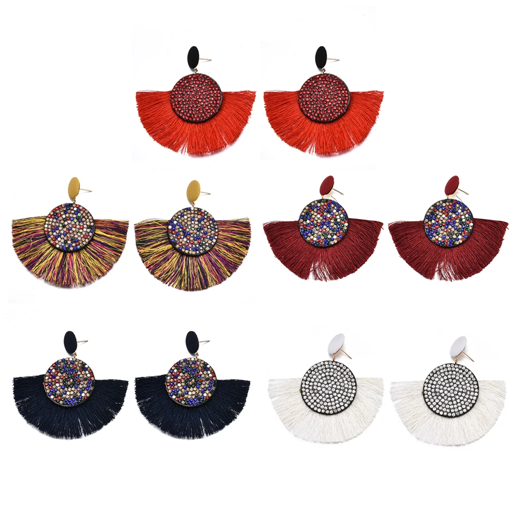 

Tassel Earrings Women Bohemian Handmade Geometric Fringe Rhinestone Statement Drop Earrings Luxury for Girl Accessories