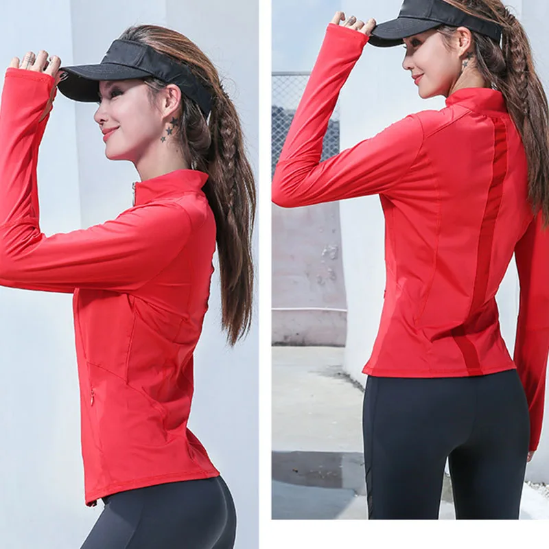 

Women Sportswear Yoga Jacket Long Sleeve Quick-drying Fashion Mesh Stitching Fitness Clothes FH99