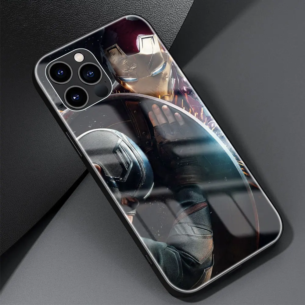 thumbnail image 1 of Funda de cristal templado Iron Man para iPhone, carcasa de Marvel para Apple 11, 12, 13, 14, 15 Pro Max, 7, 8 Plus, X, XS, XR, 1 of 5