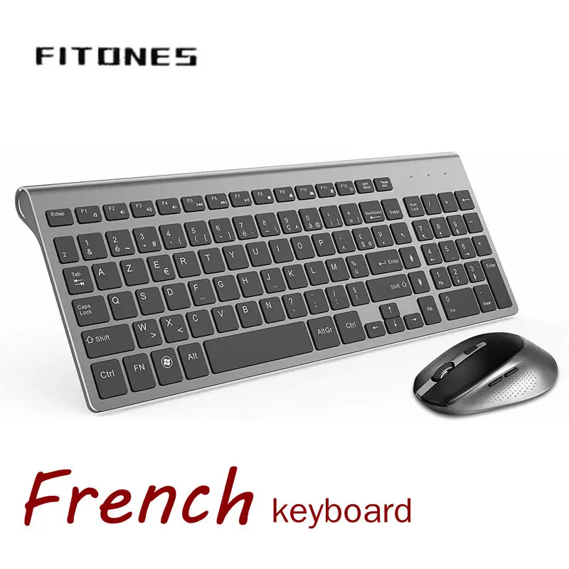 

French keyboar layout/wireless keyboard and mouse combination, 2.4 gigahertz stable connection, portable mute keyboard and mouse
