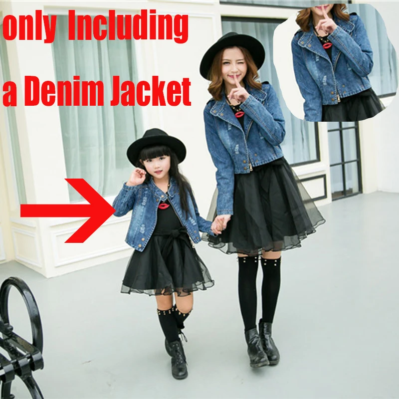 1PCS Denim Jacket Семейный комплект одежды для мамы и дочки, 1 предмет Семейные комплекты осеннее трикотажное платье для женщин костюм с джинсовой курткой Детские платья для девочек - Цвет: 1PCS Denim Jacket