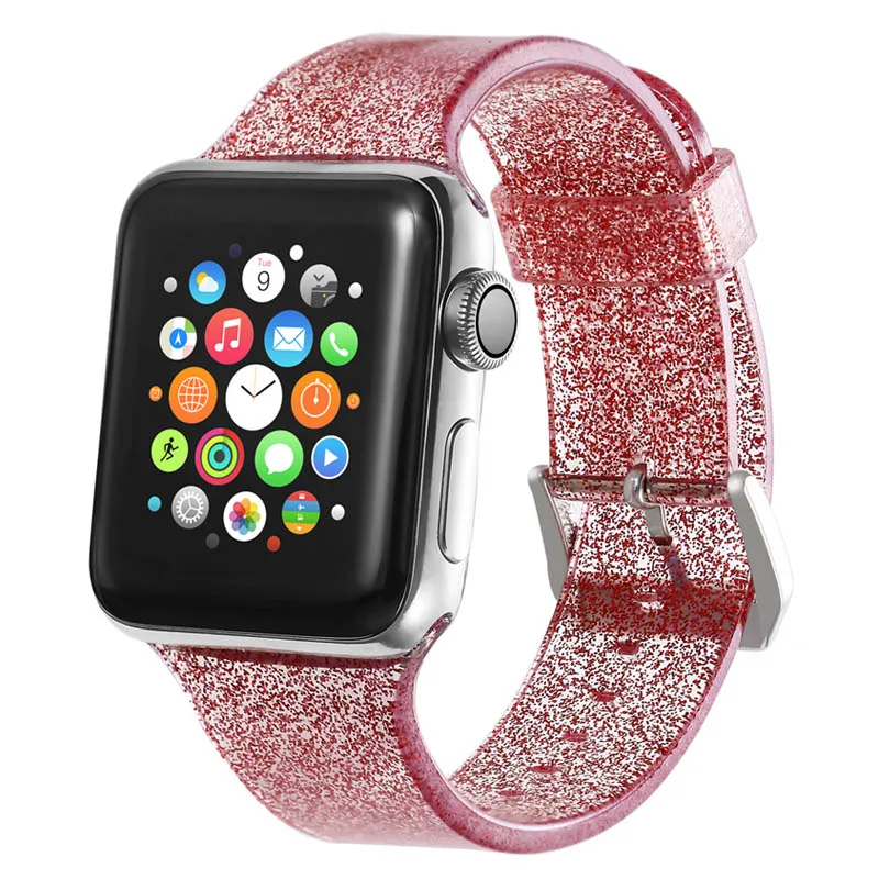 red Прозрачный блестящий силиконовый ремешок для apple watch 5 apple watch 4 correa iwatch 42 мм 38 мм 44 мм 40 мм pulseira браслет - Цвет ремешка: red
