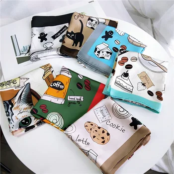 

New designer Spring/Fall square Multicolor cats Animals scarf for ladies satin silk women scarfs foulard Apparel Accessories