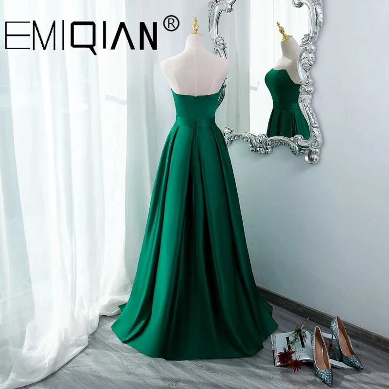 blue prom dresses Simple Women Formal Dress , Strapless Prom Dresses with Pockets Side Slit Green Satin Long Evening Party Gowns purple prom dress