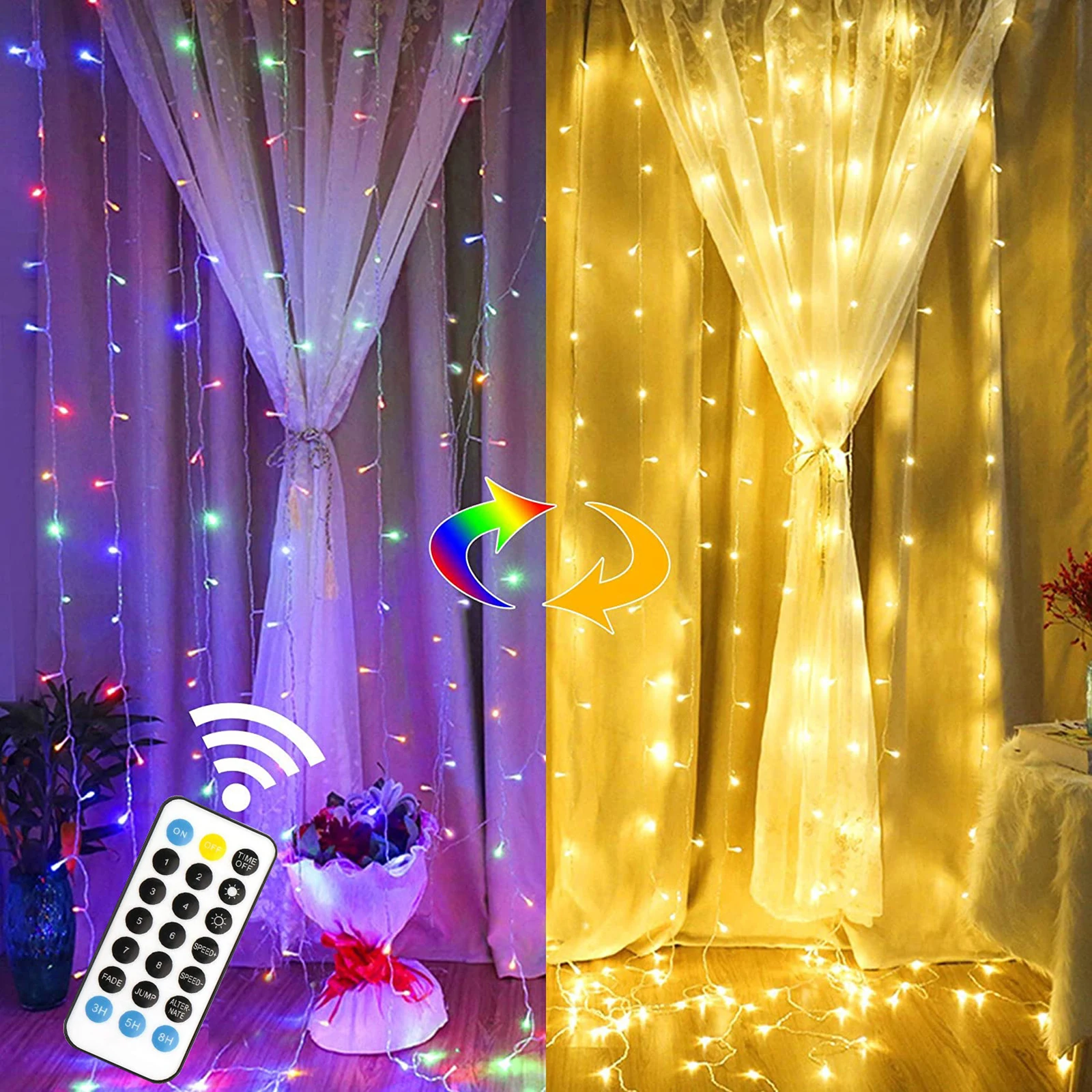 

300LED Curtain Light Christmas Rainbow RGB Color Change Multifunctional Curtain Background Light for Party Wedding Decoration