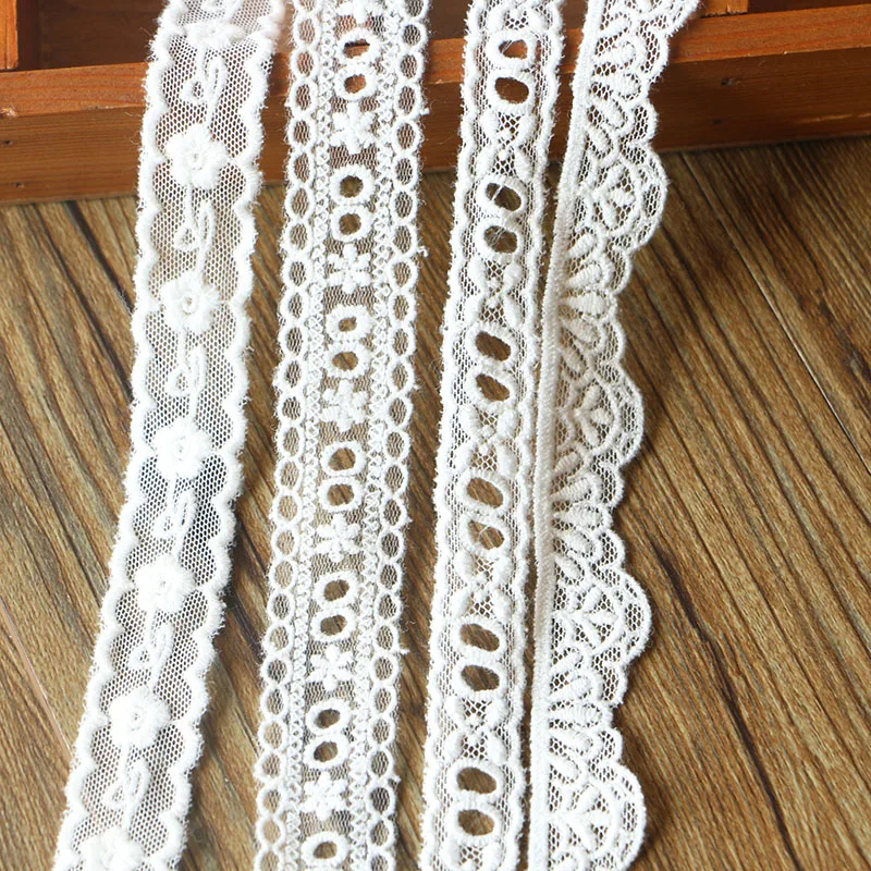 

2CM Wide Luxury White Embroidery Flowers Mesh Lace Applique Ribbon Edge Trim For Wedding Dresses Head Veil DIY Sewing Supplies