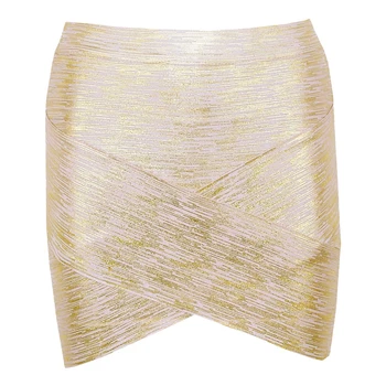 

2020 New Arrival Summer Sexy Fashion Lady High Quality Mini Gold Metallic Bodycon Bandage Skirt