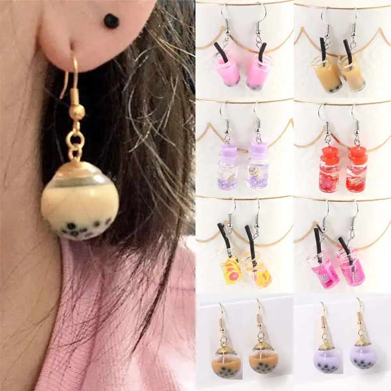 Personality Resin Milk Tea Drink Earring Girls Gifts Colors Candy Color Creative Unique Bubble Tea 45 Colors Drop Earrings 1Pair