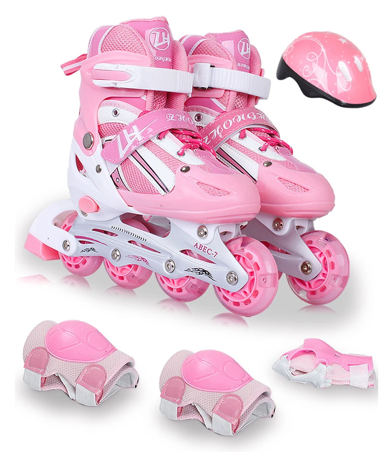 New 1 Set Inline Children Kids Teenagers Ice Skates Shoes Adjustable Washable PU Wheels Patines