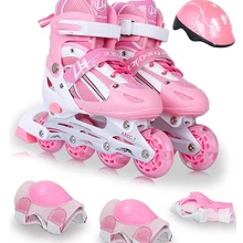 New 1 Set Inline Children Kids Teenagers Ice Skates Shoes Adjustable Washable PU Wheels Patines