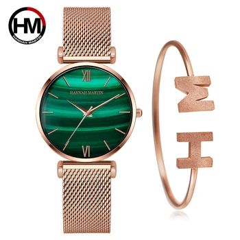 

Dropshipping 1 Set Bracelet Janpan Quartz Waterproof Peacock Green Stone Pattern Fashion Casual Top Brand Luxury Women Watches