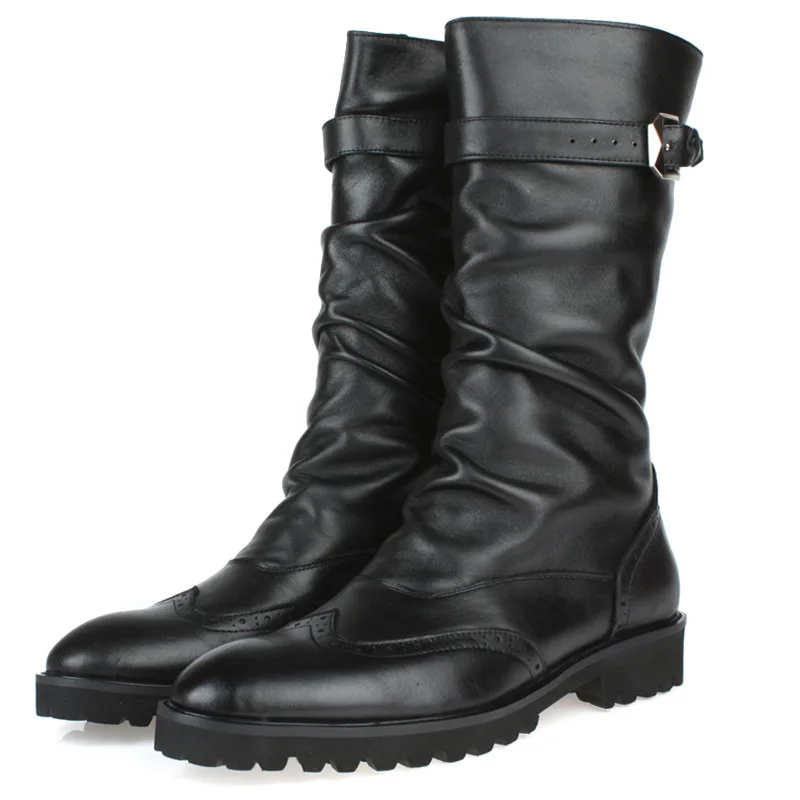 

Men Boots yuan dan xue Cattle Cowhide Round Front Page Winter Leather Boots Black Brown Work Shoes