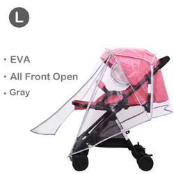 Waterproof Transparent Baby Stroller Rain Cover with Zipper Access (EVA All Open Gray L)