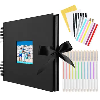 

STOBOK Scrapbook Photo Album Black Pages 5 Sheets Corner Stickers DIY Memory Book for Anniversary Birthday (Black)