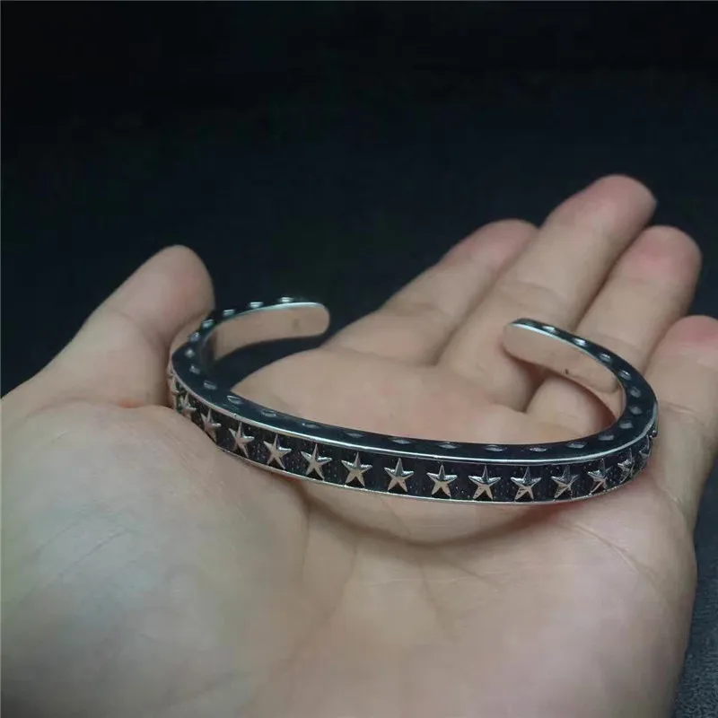 

Oxide Pure 925 Sterling Silver Square Star Band Cuff Bracelet Bangle For Men Cool Gothic Thai Silver Punk Men 925 Jewelry Gifts