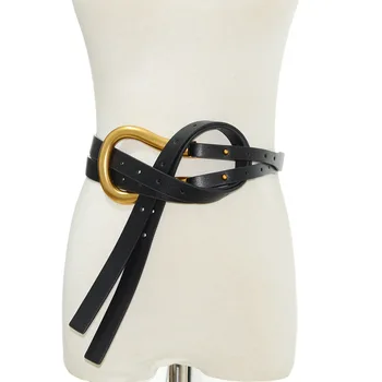 

New Black Wide Corset Leather Belt Female Waistband Thin Black Metal Ring Leisure Belts for Women Wedding Dress Waistband Lady