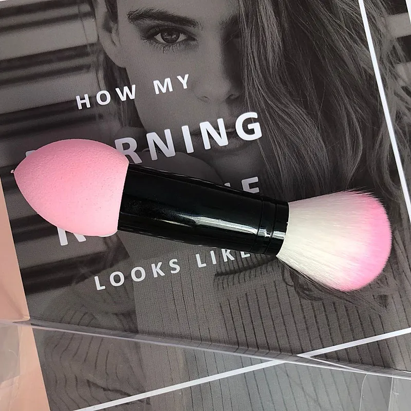 pink 1 шт., профессиональная кисть для румян, 2 головки, нейлоновые кисти для макияжа, две головки, металлические косметические инструменты с губкой розового цвета, Прямая поставка - Handle Color: pink
