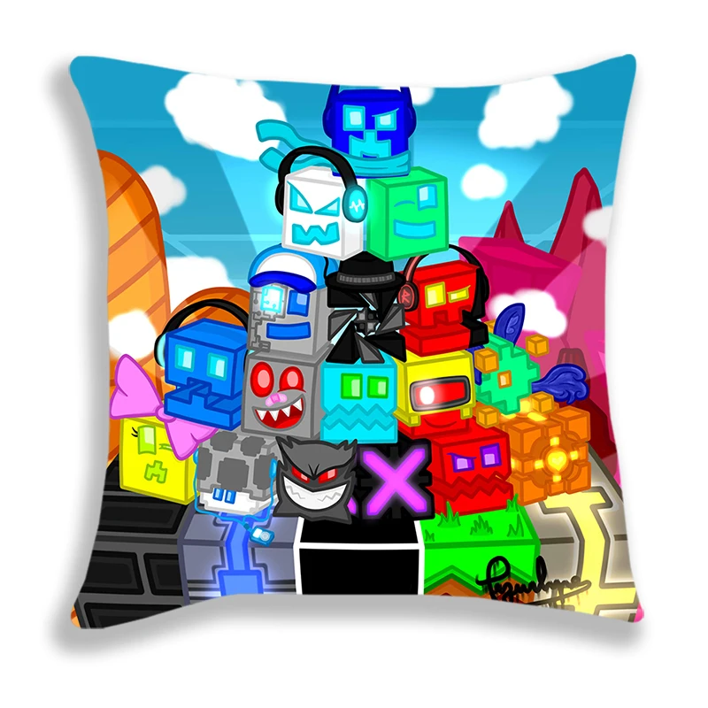 Angry Geometry Dash Print Pillow Case Cartoon Cushion Covers For Sofa Bed Home Decorative Pillow Covers Kids Pillowcases 45*45cm