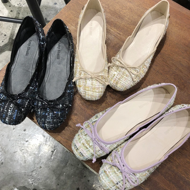 

In autumn 2020, the new flat-bottomed round-headed bow will increase the leather casual joker shallow women's flat shoes